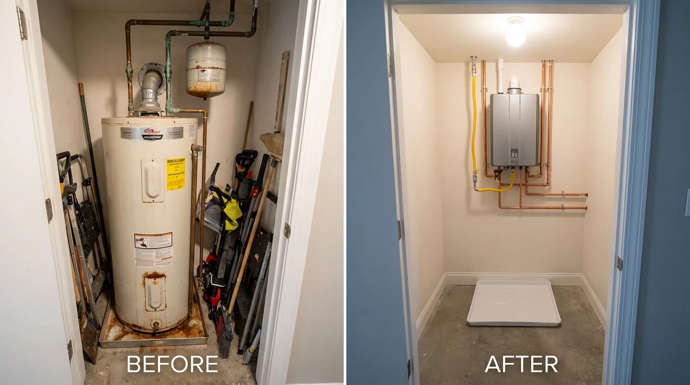 Tank water heater versus wall-mounted tankless unit comparison for Placentia, CA homeowners