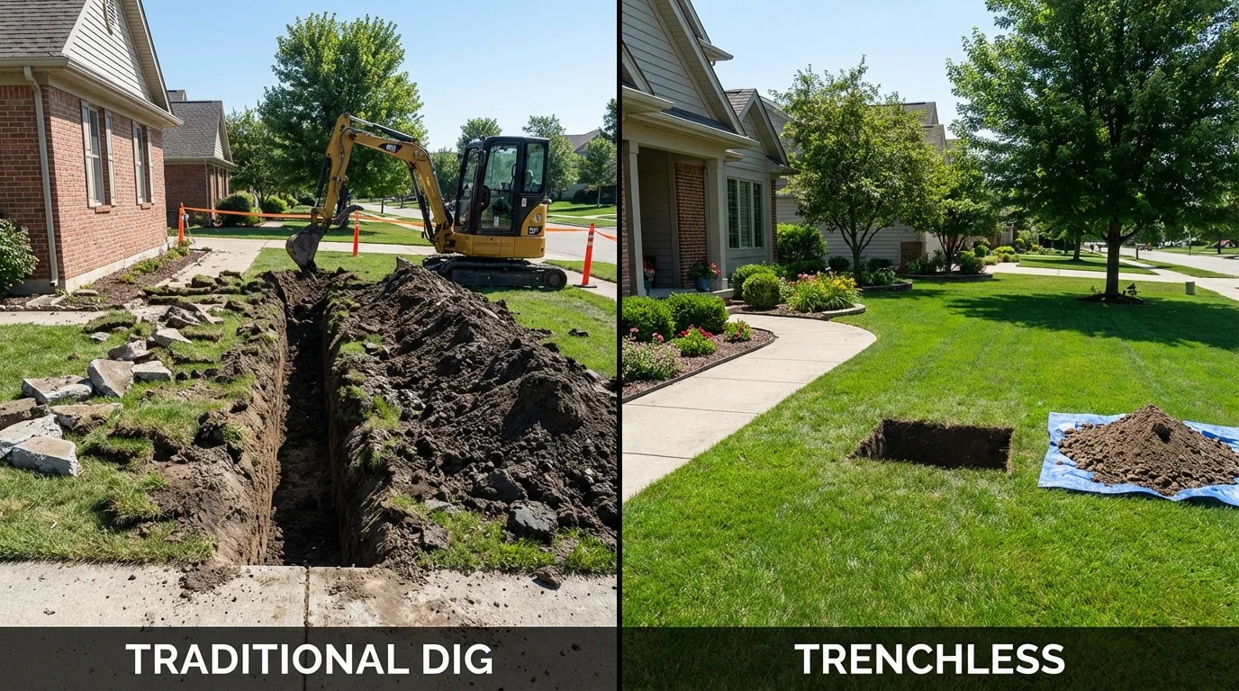 Trenchless sewer repair with minimal yard damage versus traditional excavation in Placentia, CA
